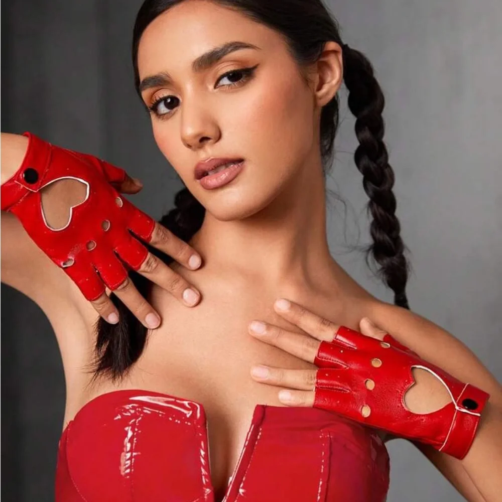 1pair Women's Cute Y2K Heart Shaped Fingerless Gloves,